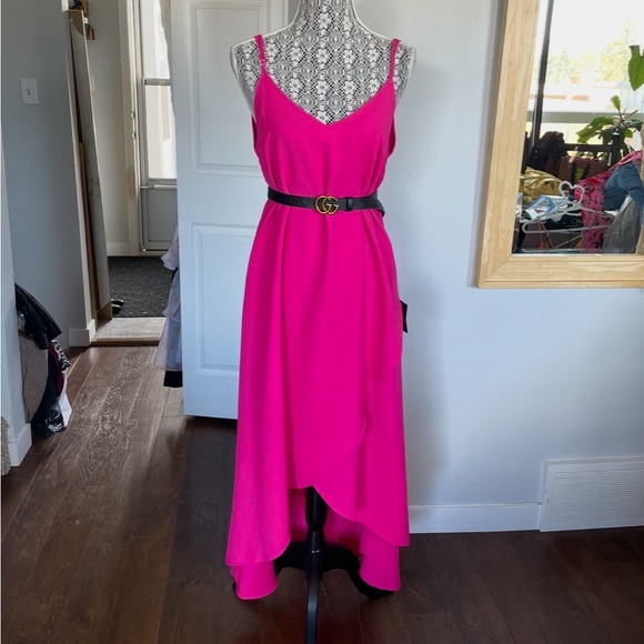 NWT Lulus Hot Pink Sweet Surprise Wrap High Low Dress. Medium. - Picture 10 of 10